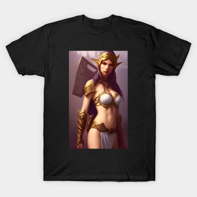 Beautiful Fantasy Elf Warrior Artwork T-Shirt by PrancingPeekees